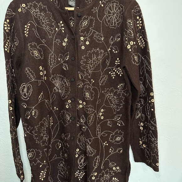 Carole Little Brown Wool Cardigan with Floral Embroidery - Picture 4 of 8